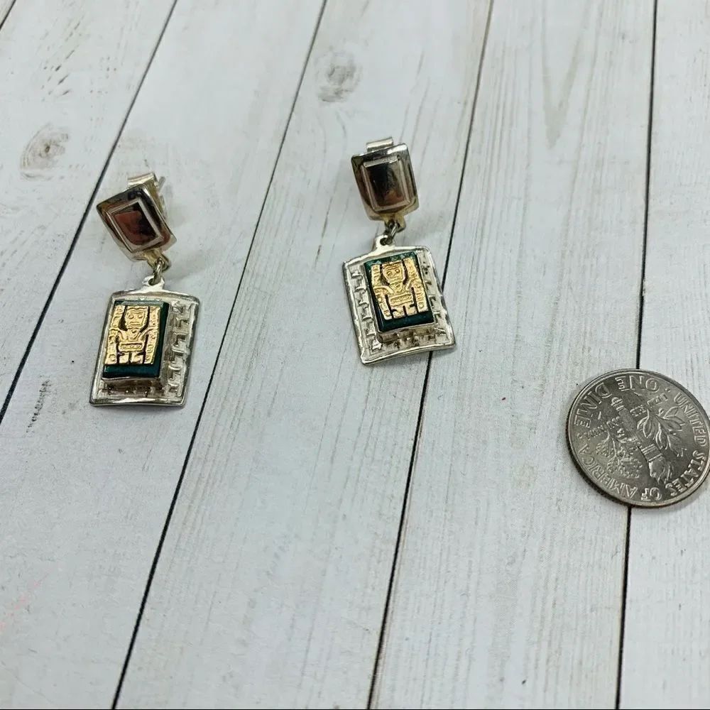 Sterling Silver and 10K Gold Tribal Earrings